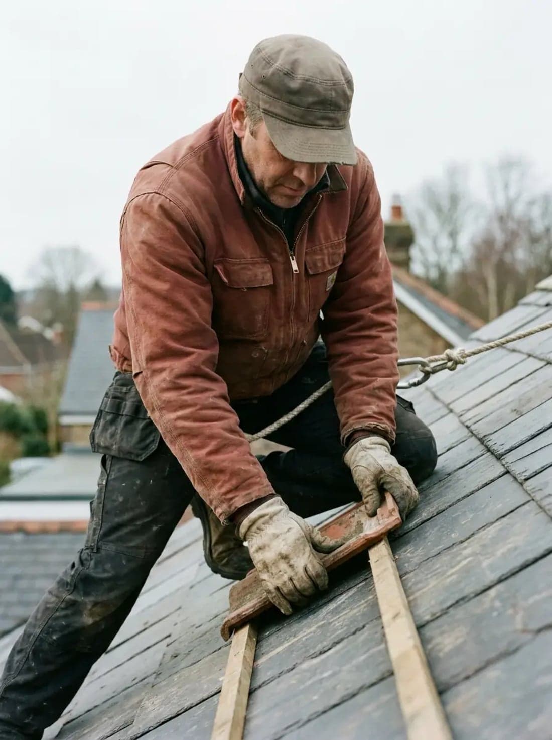 Dachdecker deckt ein Dach neu ein