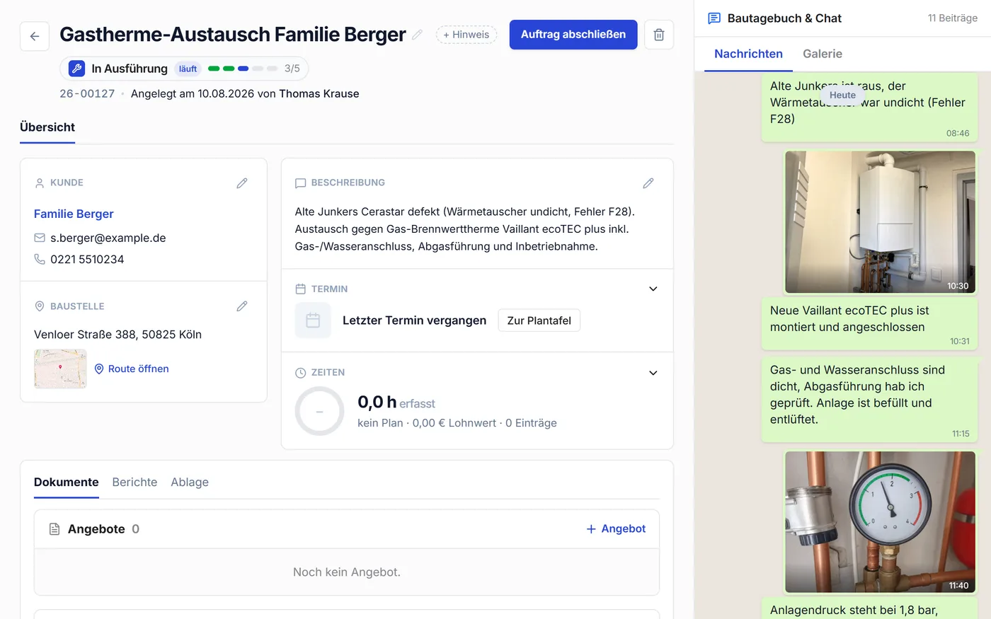Vor-Ort-Doku in Büromeister mit Fotos und Notizen zum Auftrag
