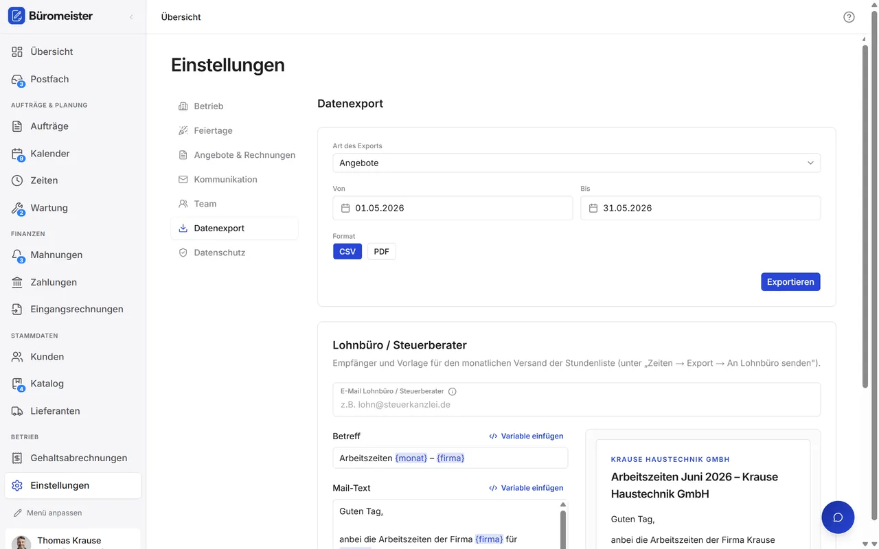 Büromeister: E-Rechnung & DATEV